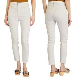 Re/Done Women’s 25 Cream90’s High Rise Ankle Crop Denim Casual Aged Denim Jeans